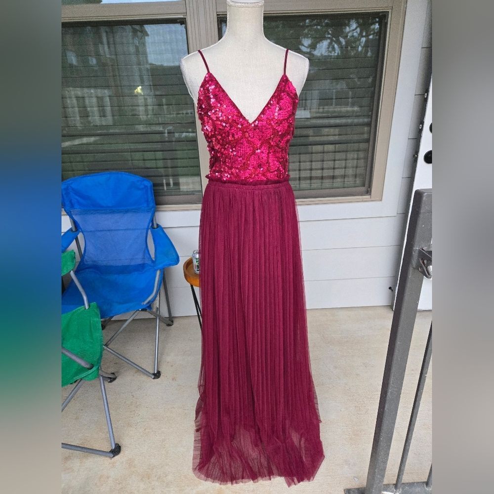 Soieblu Sequins And Tulle Backless Long Gown Size… - image 3